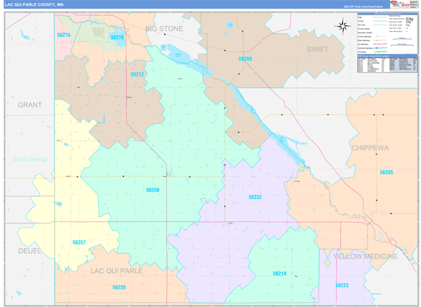 Lac Qui Parle County Wall Map Color Cast Style